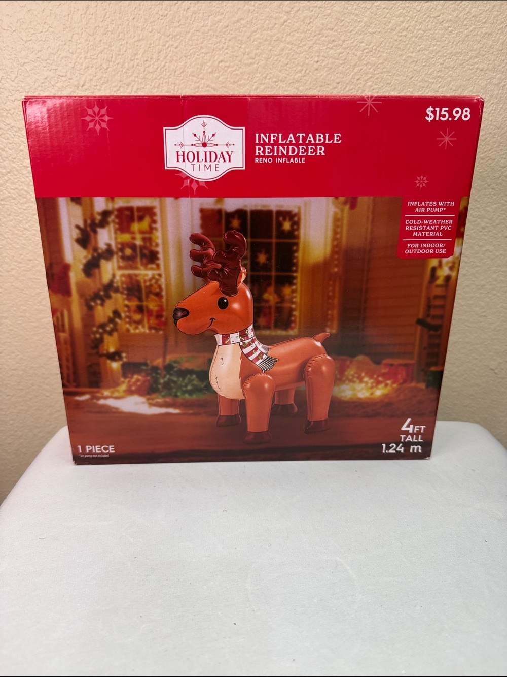Holiday Time Brown Inflatable Reindeer with Red Scarf
